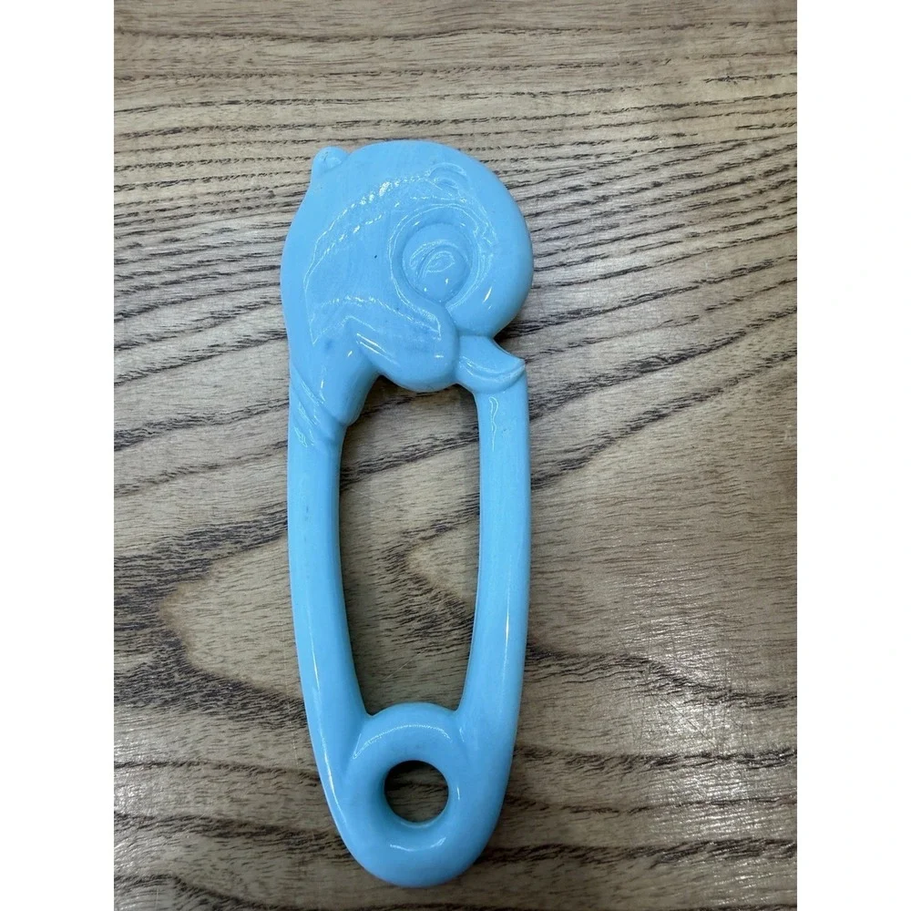 Antique Baby Rattle Duck Safety Pin‎ Baby Toy 1960s Infant Toys Blue